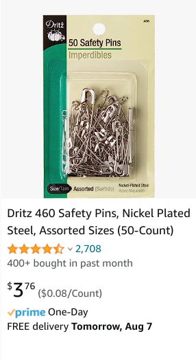 Safety Pins Assorted, 340-Pack 5 Different Sizes Large Safety Pins Heavy  Duty Safety Pin, Safety Pins for Clothes Pins, Small Safety Pins for  Sewing, Halloween Costume, Arts and Crafts Supplies